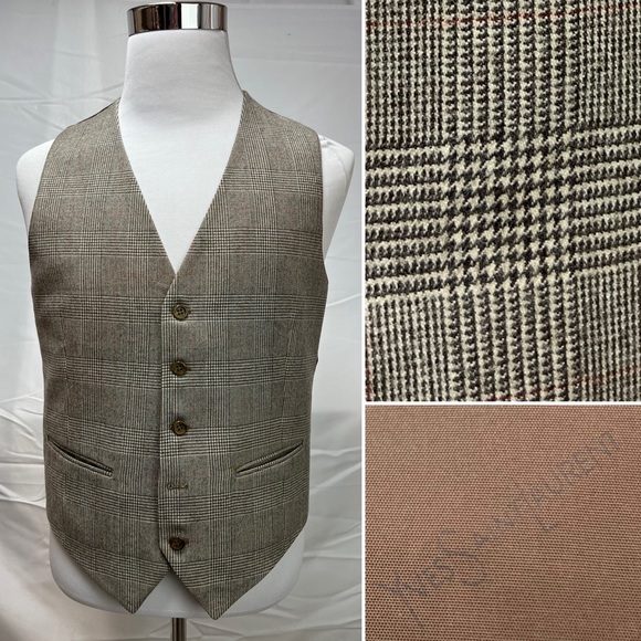 Yves Saint Laurent Other - Men's YSL Yves Saint Laurent Houndstooth Plaid Tan Brown Red Vintage Vest Small